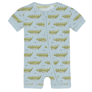 Bamboo Shorty Sleeper with Zipper - Spring Sky Croc & Friends KicKee Pants Size: 0-3 Months