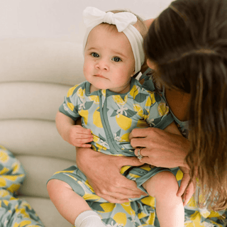 Bamboo Shorty Sleeper with Zipper - Spring Sky Lemonade KicKee Pants Size: 0-3 Months