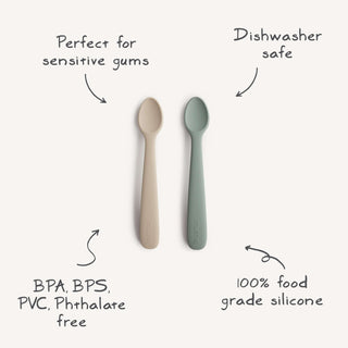 Silicone Feeding Spoons 2-Packsilicone tablewareMushieColor: Cambridge Blue/Shifting Sand