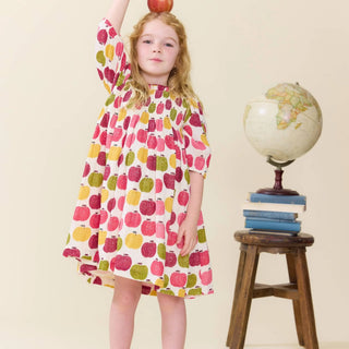 Cotton Puff Sleeve Stevie Dress - Pink Delicious Apples Pink Chicken