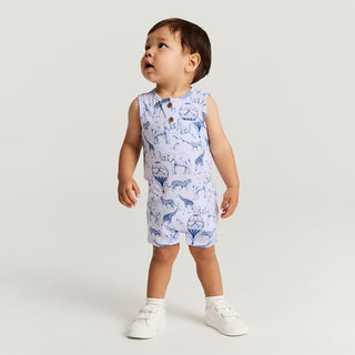 Bamboo Sleeveless Henley Romper - Noah (Animals)