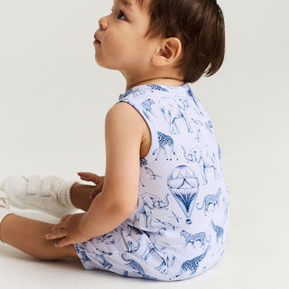 Bamboo Sleeveless Henley Romper - Noah (Animals) Posh Peanut Size: 0-3 Months