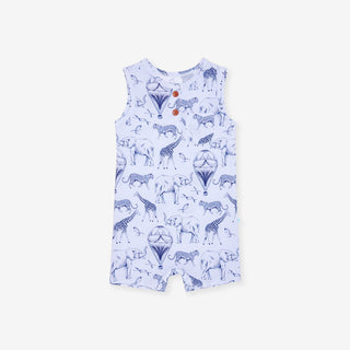 Bamboo Sleeveless Henley Romper - Noah (Animals) Posh Peanut Size: 0-3 Months