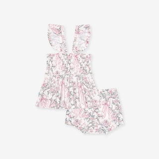 Bamboo Smocked Babydoll Top & Bummies Set - Irene (Floral) Posh Peanut Size: 3-6 Months