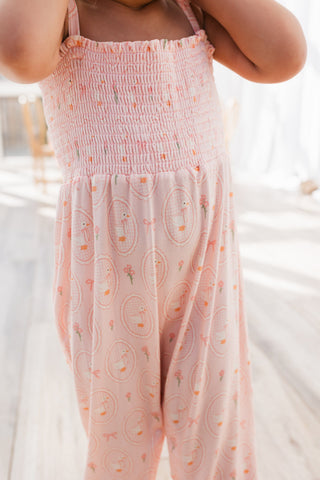 Bamboo Smocked Jumpsuit - Pink Little Goose In My Jammers Size: 0-3 Months