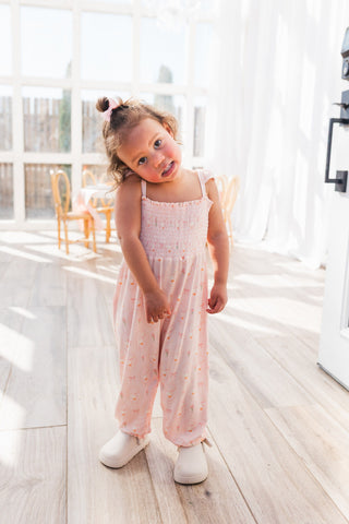 Bamboo Smocked Jumpsuit - Pink Little Goose In My Jammers Size: 0-3 Months