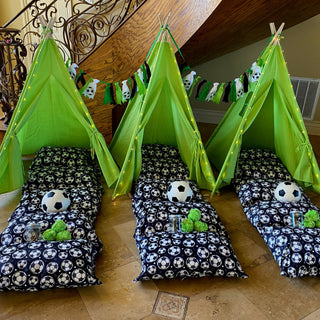 Soccer Sleepover Party Set, Tee Pee Soccer Birthday Party Box Chicky Chicky Bling Bling