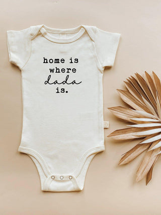 Organic Cotton Short Sleeve Bodysuit - Home is Where Dada Is Short Sleeve Onesie Tenth & Pine Color: Black Size: 0-3M
