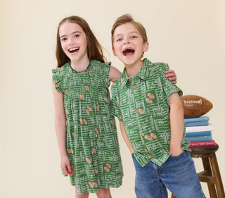 Cotton Ruffle Sleeve Stevie Dress - Football Field