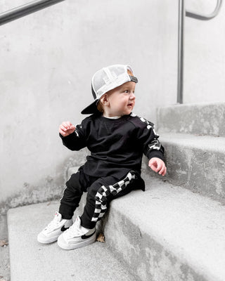 Stripe Checkered Jogger - Black