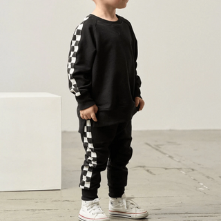 Stripe Checkered Pullover - Black