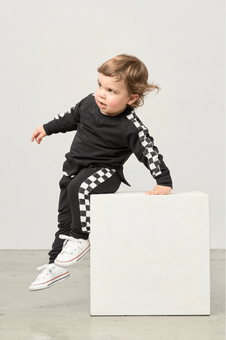 Stripe Checkered Pullover - Black