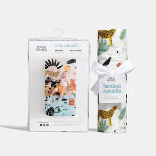 Crib Sheet & Swaddle Baby Gift Set - In The Jungle Rookie Humans