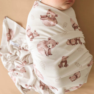 Bamboo Infant Swaddle and Beanie Set - Bernard (Bear) Posh Peanut Size: One Size