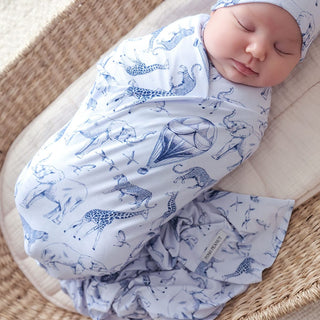 Bamboo Swaddle and Beanie Set - Noah (Animals) Posh Peanut Size: One size
