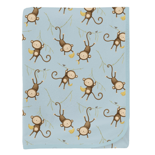 Bamboo Swaddling Blanket - Spring Sky Monkeys & Bananas Swaddling Blankets KicKee Pants Size: One Size