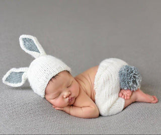 Boy's Bailey Bunny Hand Knit Newborn Outfit Set - White and Grey Baby -  Toddler Outfits