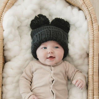 Paxton Double Pom Hand Knit Hat - Black Baby & Toddler Hats