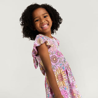 Bamboo Tie Back Ruffled Twirl Dress - Presley Pink (Floral) Posh Peanut Size: 2T