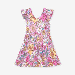 Bamboo Tie Back Ruffled Twirl Dress - Presley Pink (Floral) Posh Peanut Size: 2T