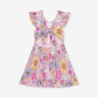 Bamboo Tie Back Ruffled Twirl Dress - Presley Pink (Floral) Posh Peanut Size: 2T