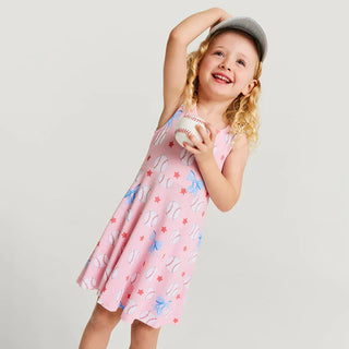 Bamboo Twist Back Skater Dress - Gina (Baseballs) Posh Peanut Size: 2T