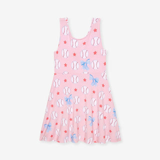 Bamboo Twist Back Skater Dress - Gina (Baseballs) Posh Peanut Size: 2T