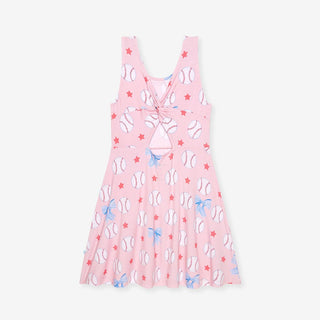 Bamboo Twist Back Skater Dress - Gina (Baseballs) Posh Peanut Size: 2T
