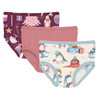 Bamboo Underwear (Set of 3) - Melody Sugar Plum, Desert Rose & Natural Silly Penguins KicKee Pants Size: 2T-3T