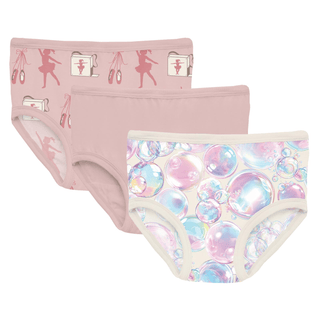 Bamboo Underwear (Set of 3) - Baby Rose Ballet Dancers, Baby Rose & Natural Bubbles KicKee Pants Size: 2T-3T