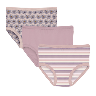 Bamboo Underwear (Set of 3) - Shrinking Violet Summer Flowers, Sweet Pea & Lavender Bliss Stripe Girls Underwear KicKee Pants Size: 2T-3T