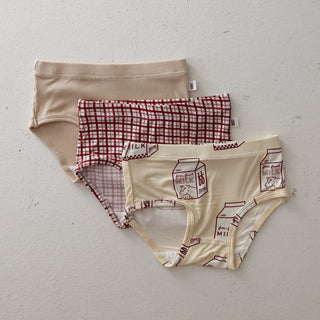 Girl's Bamboo Briefs (3 Pack) - Window Pane, Milk & Ribbed Cream underwear forever french baby Size: 18-24 Months