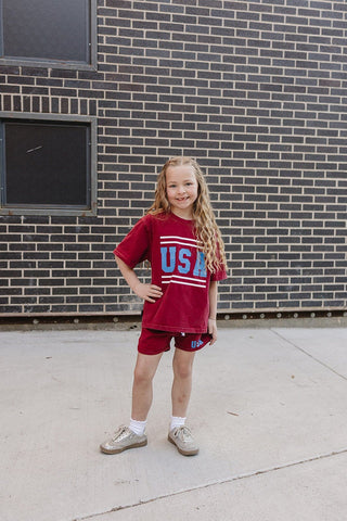 USA Short Sleeve Top and Shorts Set Olive + Scout Color: Brown Size: 3-6M
