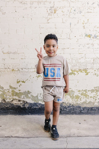 USA Short Sleeve Top and Shorts Set Olive + Scout Color: Brown Size: 3-6M