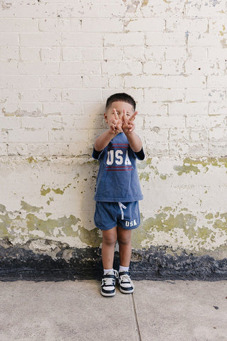 USA Short Sleeve Top and Shorts Set Olive + Scout Color: Brown Size: 3-6M
