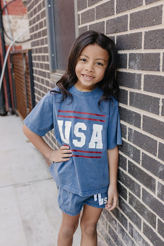 USA Short Sleeve Top and Shorts Set Olive + Scout Color: Brown Size: 3-6M