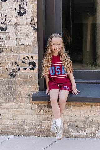 USA Short Sleeve Top and Shorts Set Olive + Scout Color: Brown Size: 3-6M