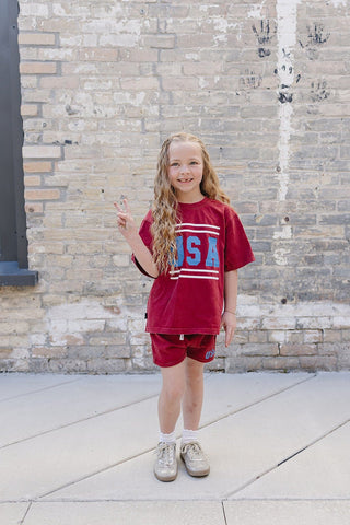 USA Short Sleeve Top and Shorts Set Olive + Scout Color: Brown Size: 3-6M