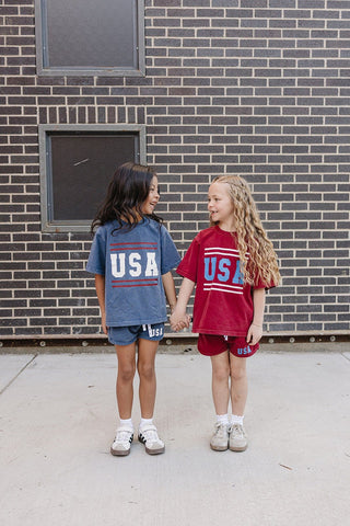 USA Short Sleeve Top and Shorts Set Olive + Scout Color: Brown Size: 3-6M