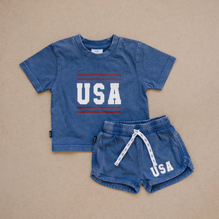 USA Short Sleeve Top and Shorts Set Olive + Scout Color: Blue Size: 3-6M