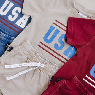 USA Short Sleeve Top and Shorts Set Olive + Scout Color: Brown Size: 3-6M