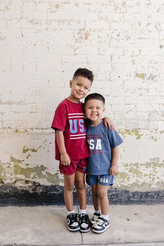 USA Short Sleeve Top and Shorts Set Olive + Scout Color: Brown Size: 3-6M