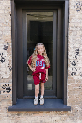 USA Short Sleeve Top and Shorts Set Olive + Scout Color: Brown Size: 3-6M