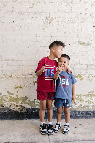 USA Short Sleeve Top and Shorts Set Olive + Scout Color: Brown Size: 3-6M