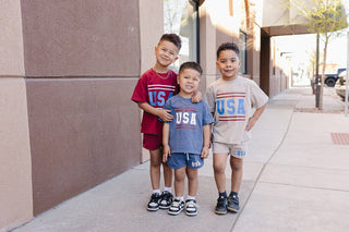 USA Short Sleeve Top and Shorts Set Olive + Scout Color: Brown Size: 3-6M