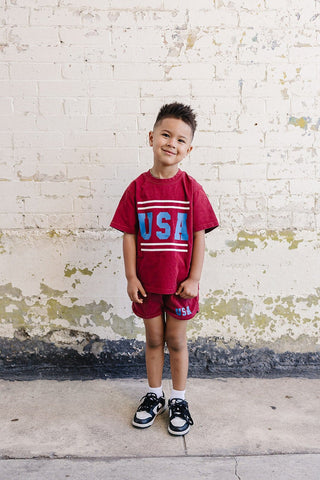 USA Short Sleeve Top and Shorts Set Olive + Scout Color: Brown Size: 3-6M