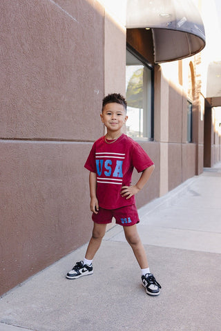 USA Short Sleeve Top and Shorts Set Olive + Scout Color: Brown Size: 3-6M