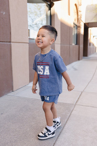 USA Short Sleeve Top and Shorts Set Olive + Scout Color: Brown Size: 3-6M