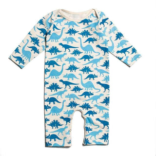 Long Sleeve Romper- Blue Dinosaurs Baby One-Pieces