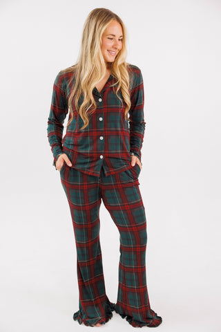 Women's Bamboo Long Sleeve Ruffle Flare Set - Holiday Heritage Plaid
